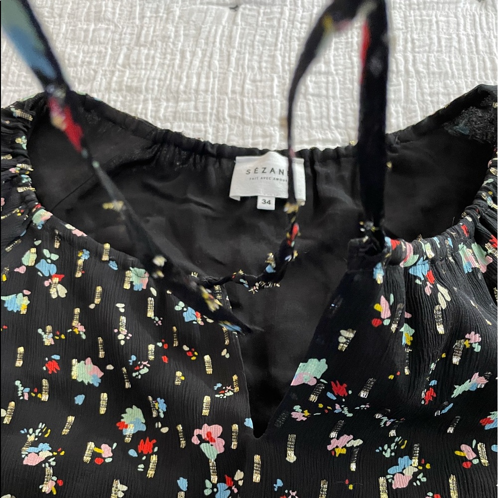 SEZANE black print shirt size 34 or Small - Picture 8 of 11